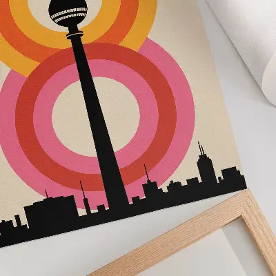 Plakat retro vzdušje s stolpom in pisanimi krogi