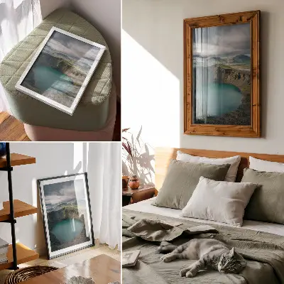 Plakat turkizno jezero z gorami in čudovitimi oblaki