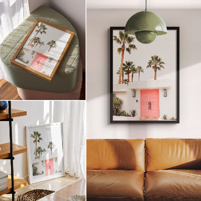 Umetniški tisk na platno Palme moderna arhitektura žive barve