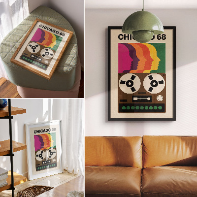 Premium stenski plakat Barvite silhuete retro kasetofona