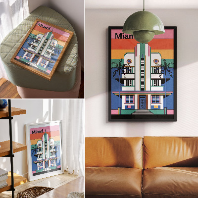Plakat Art deco tropske barve palme energija Miami