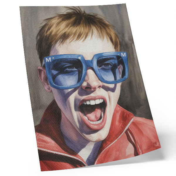 Premium stenski plakat Portret osebe z očali, žive barve, čustva