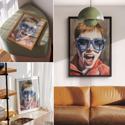 Premium stenski plakat Portret osebe z očali, žive barve, čustva