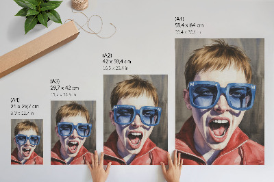Premium stenski plakat Portret osebe z očali, žive barve, čustva