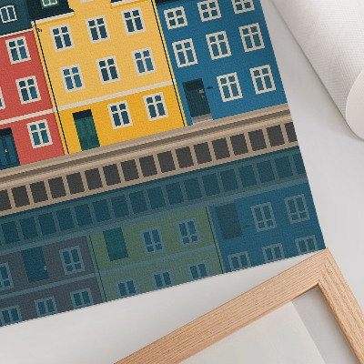 Plakat Barvite hiše ob obali, minimalistična estetika