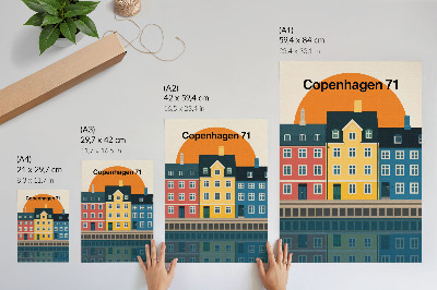 Plakat Barvite hiše ob obali, minimalistična estetika