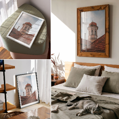 Premium stenski plakat Rustikalni stolp opečnate strešne ploščice modro nebo