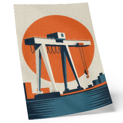 Eleganten plakat za dnevno sobo Retro žerjav oranžen industrijski krog