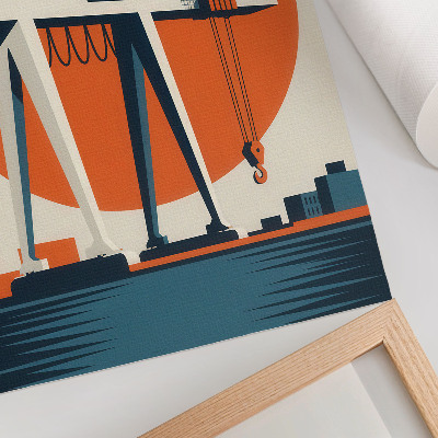 Eleganten plakat za dnevno sobo Retro žerjav oranžen industrijski krog