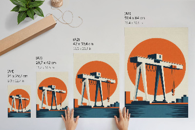 Eleganten plakat za dnevno sobo Retro žerjav oranžen industrijski krog