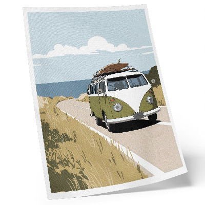 Umetniški tisk na platno Retro kombi na obmorski cesti