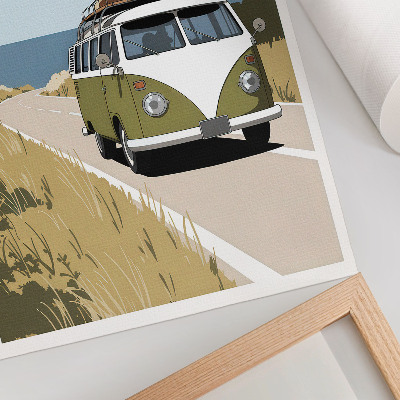 Umetniški tisk na platno Retro kombi na obmorski cesti
