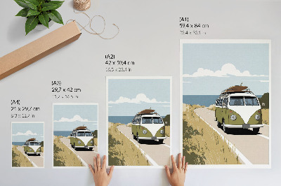Umetniški tisk na platno Retro kombi na obmorski cesti