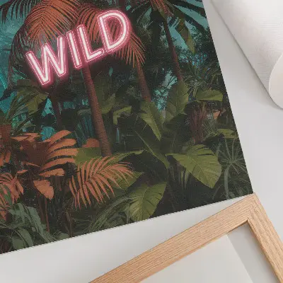 Stenski plakat Svežina neonskega znaka s tropskimi listi premium različica