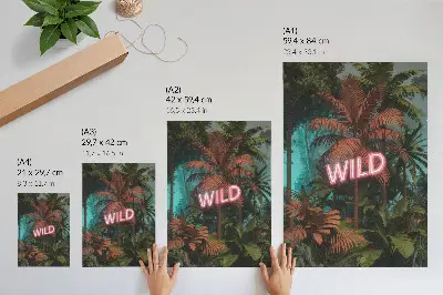 Stenski plakat Svežina neonskega znaka s tropskimi listi premium različica