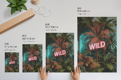 Premium stenski plakat Svežina neonskega znaka s tropskimi listi