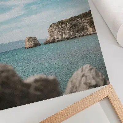 Umetniški tisk na platno z motivom klifov, morja in modrega neba