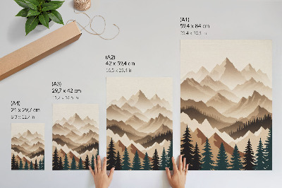 Premium stenski plakat Gore in drevesa harmonija narave, mirni odtenki