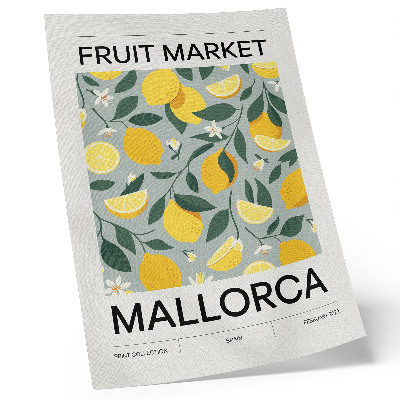 Eleganten plakat za dnevno sobo Limonino zeleni listi modro ozadje brez pik