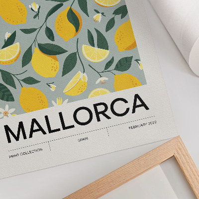 Eleganten plakat za dnevno sobo Limonino zeleni listi modro ozadje brez pik