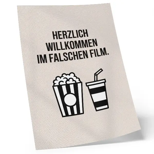 Plakat z ikonično filmsko grafiko v bež barvi