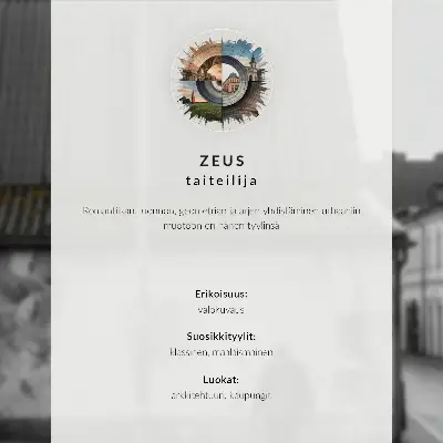Umetniški tisk na platno ozka ulica s stanovanjskimi hišami, stolpom in figuro v modrem plašču