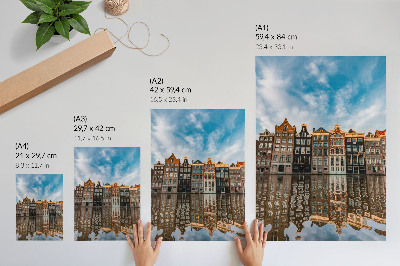 Premium stenski plakat Barvite stanovanjske hiše odsev ritma vodnega kanala