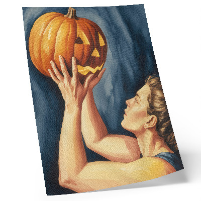 Eleganten plakat za dnevno sobo Oranžna buča temno modro ozadje nadrealizem