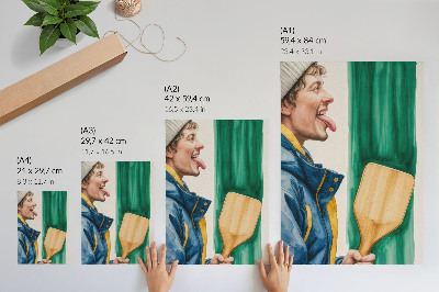 Plakat Energičen moški z lesenim loparjem