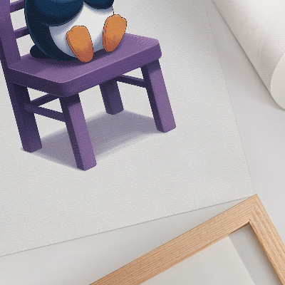 Umetniški tisk na platno Vijolični pingvin na stolu Veselje Minimalizem