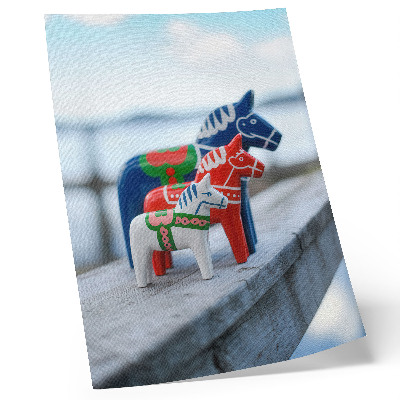 Eleganten plakat za dnevno sobo Barvite figurice konj, skandinavski slog