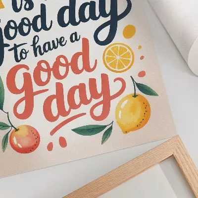 Umetniški tisk na platno z barvitimi citrusnimi črkami v modernem slogu
