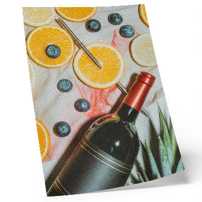 Eleganten plakat za dnevno sobo Barvito sadje in rdeče vino na svetlem ozadju