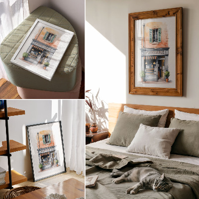 Eleganten plakat za dnevno sobo Retro pekarna s pastelnimi stenami