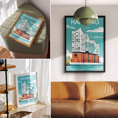 Premium stenski plakat Moderna arhitektura v modri barvi in ​​oblakih