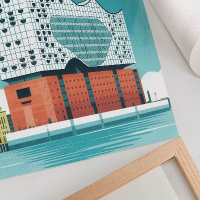 Premium stenski plakat Moderna arhitektura v modri barvi in ​​oblakih