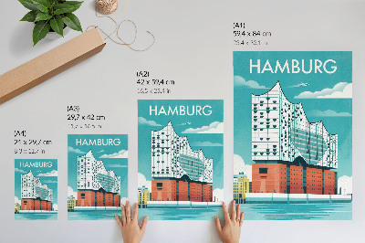 Premium stenski plakat Moderna arhitektura v modri barvi in ​​oblakih