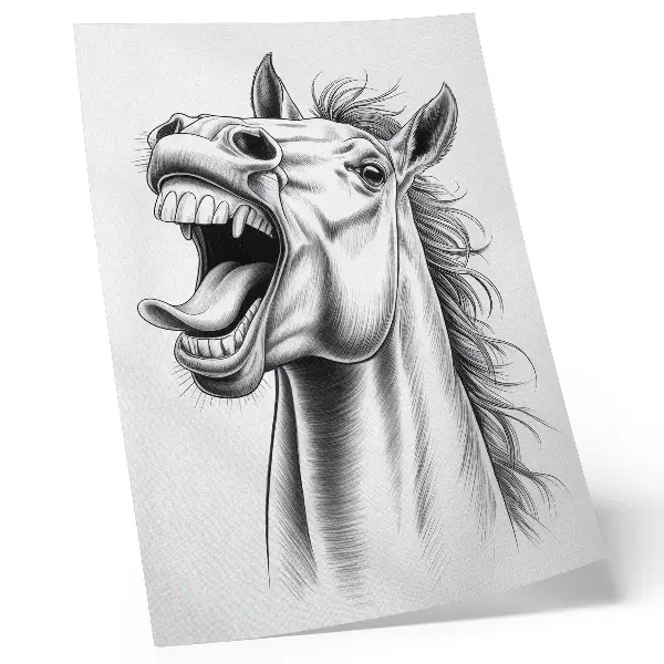 Stenski plakat Črno-bela ilustracija konja polnega energije