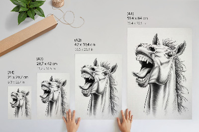 Premium stenski plakat Črno-bela ilustracija konja, polnega energije