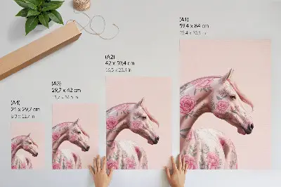 Plakat Konj s cvetjem romantična eleganca za dnevno sobo