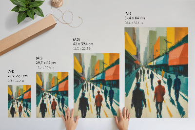 Eleganten plakat za dnevno sobo Skupina ljudi na pisani mestni ulici
