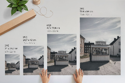 Premium stenski plakat Leseni kiosk svetle stavbe idilično