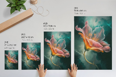 Eleganten plakat za dnevno sobo Barvito nadrealistično cvetlično turkizno ozadje