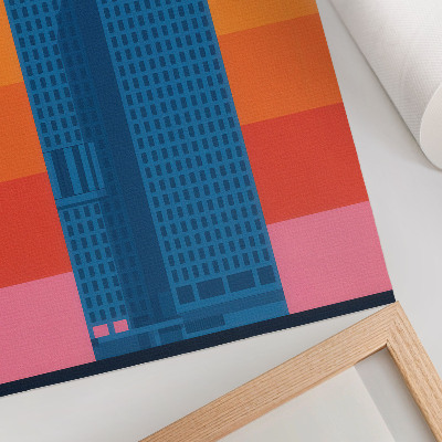 Eleganten plakat za dnevno sobo Moderna stavba v oranžni in roza barvi
