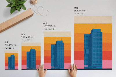 Eleganten plakat za dnevno sobo Moderna stavba v oranžni in roza barvi