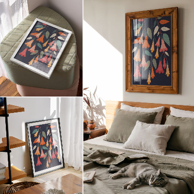 Umetniški tisk na platno Grafični slog pisanih rož in listov
