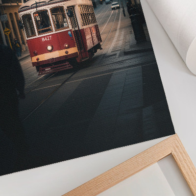 Plakat Tramvaj med zgodovinsko arhitekturo mesta