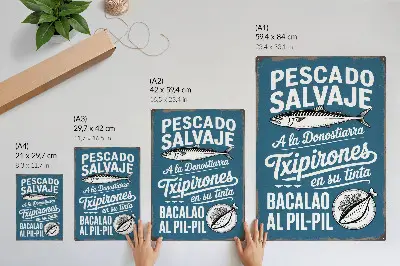 Plakat retro motiv rib in napisi na modrem ozadju