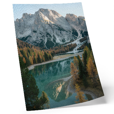 Umetniški tisk na platno Gore, gozd, jezero, odsevi, pisana drevesa
