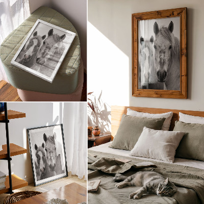 Premium stenski plakat Konji v enobarvnem posnetku, polnem elegance